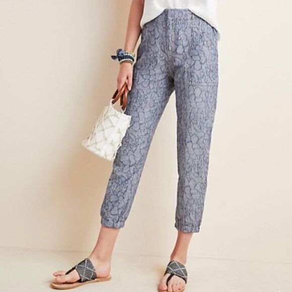 Anthropologie Bari Jacquard embroidered jogger ankle pants L - Picture 3 of 9